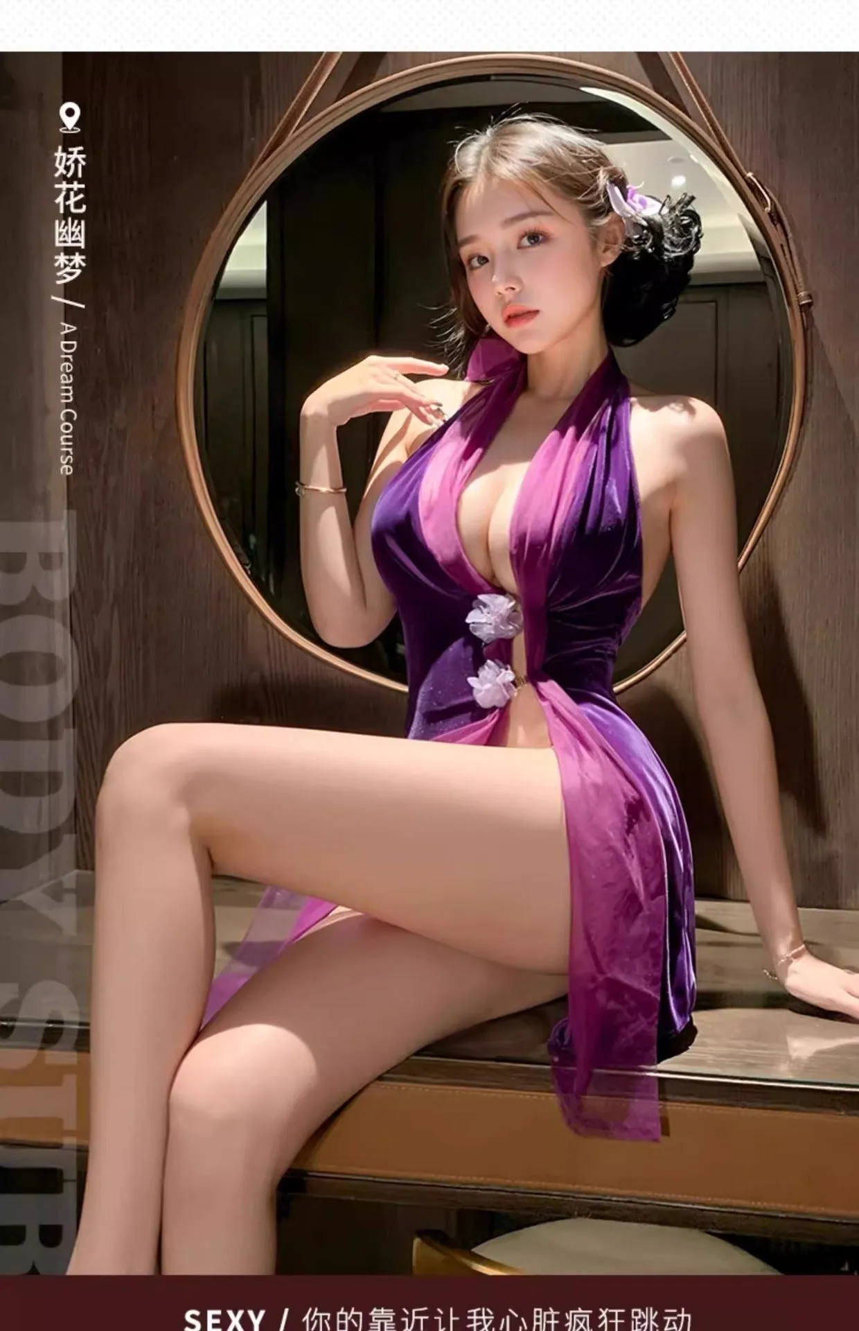 Sexy Halter Neck Backless Velvet Cheongsam Dress Slim Fit Bodycon Short Dress Pure Desire High-end Waist Dress