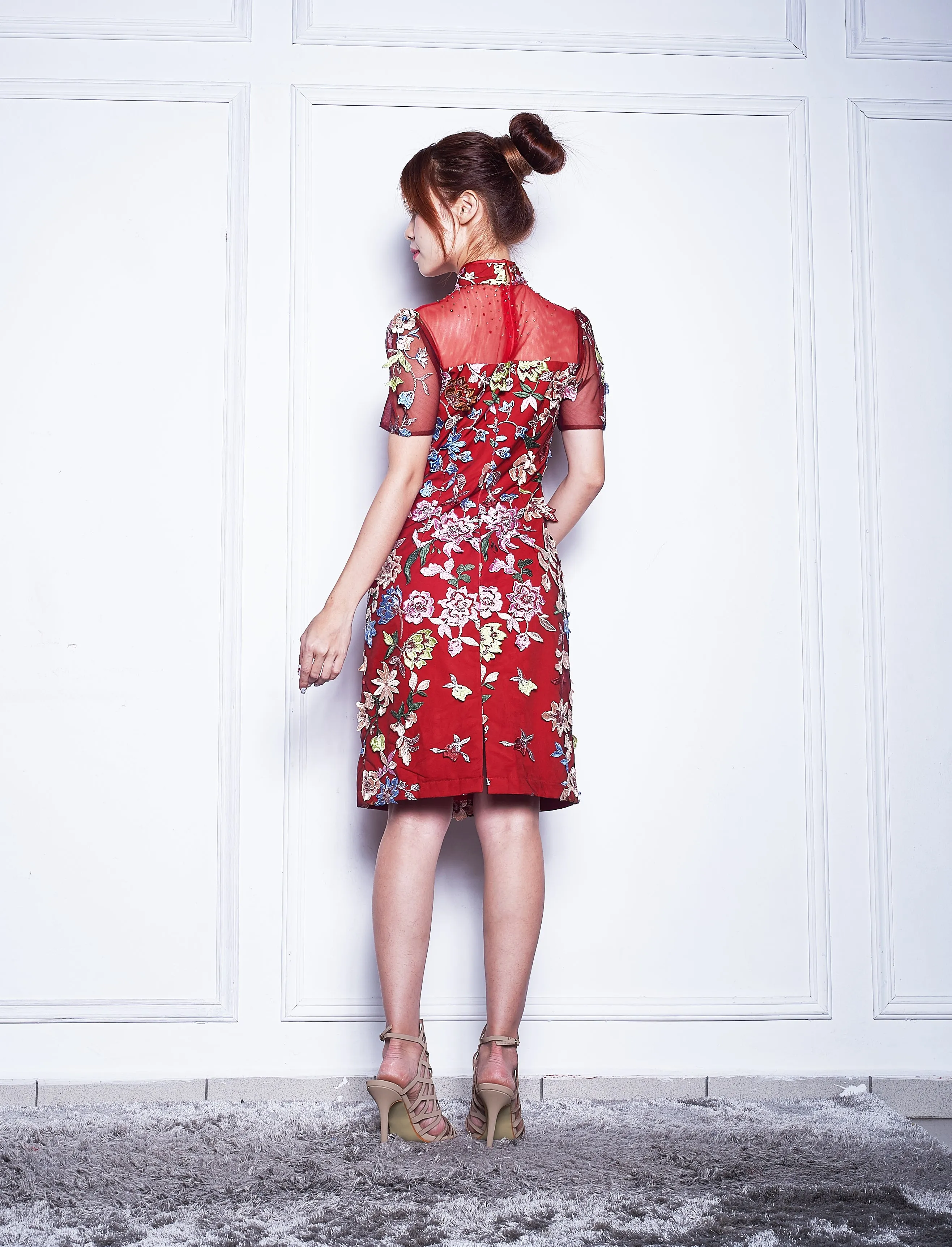 Short Embroidered Beaded Qipao