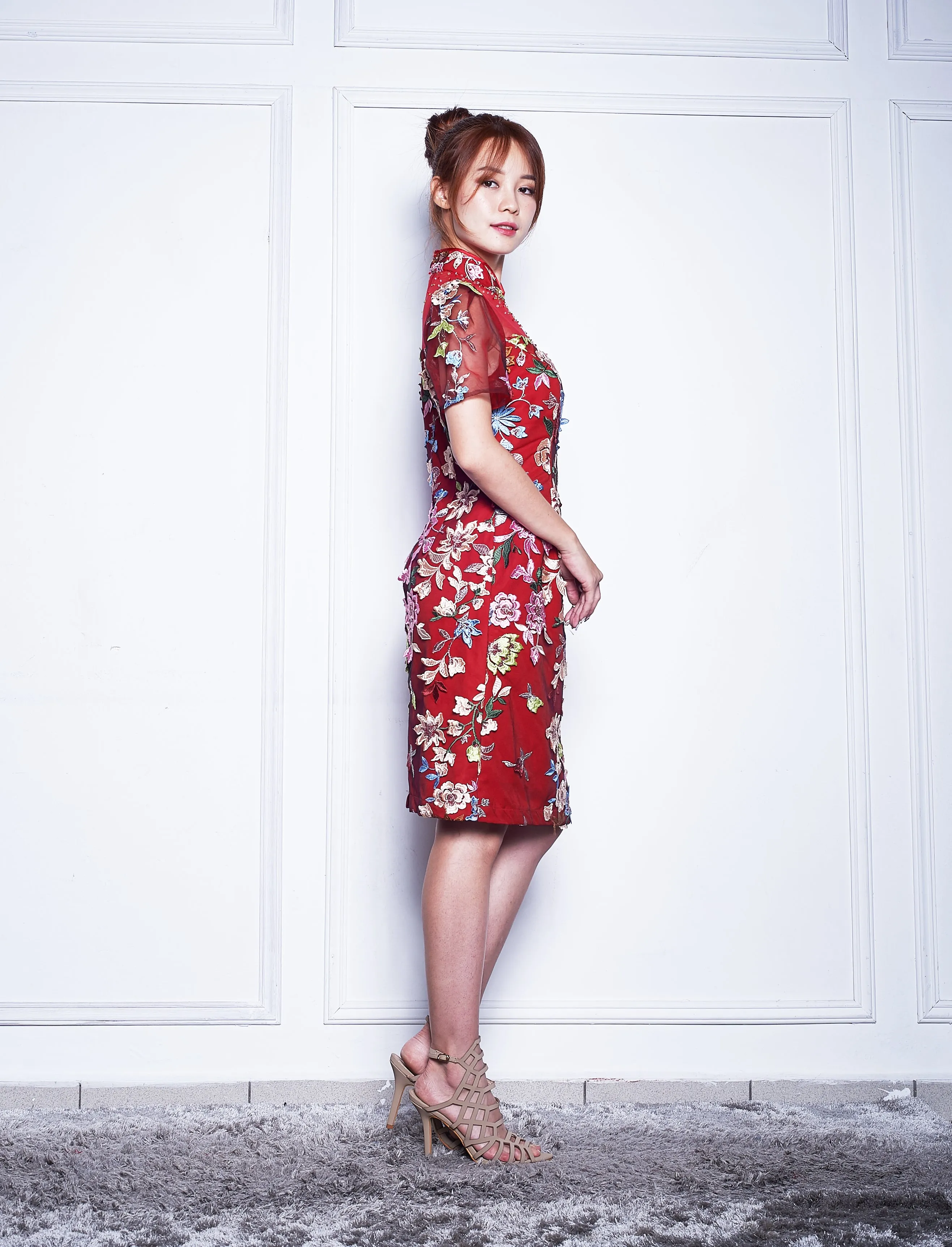 Short Embroidered Beaded Qipao
