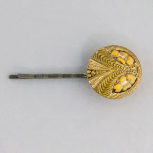Vintage Czech pressed glass button  hair pin. One of a kind. ac-h-210