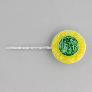 Vintage Czech pressed glass button made into a  hair pin. One of a kind. ac-h-202