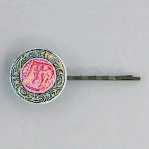 Vintage Czech pressed glass button made into a  hair pin. One of a kind. ac-h-203