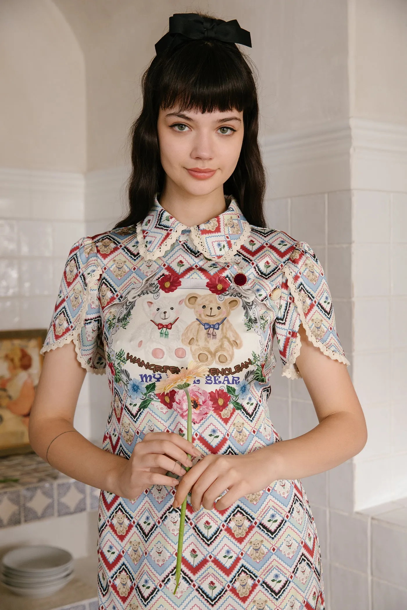 WXC | Plaid Bear Cheongsam Dress